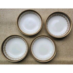 Royal Cauldon H8426 Set of 4 Berry Dessert Bowls Gold Greek Key Flowers 8426